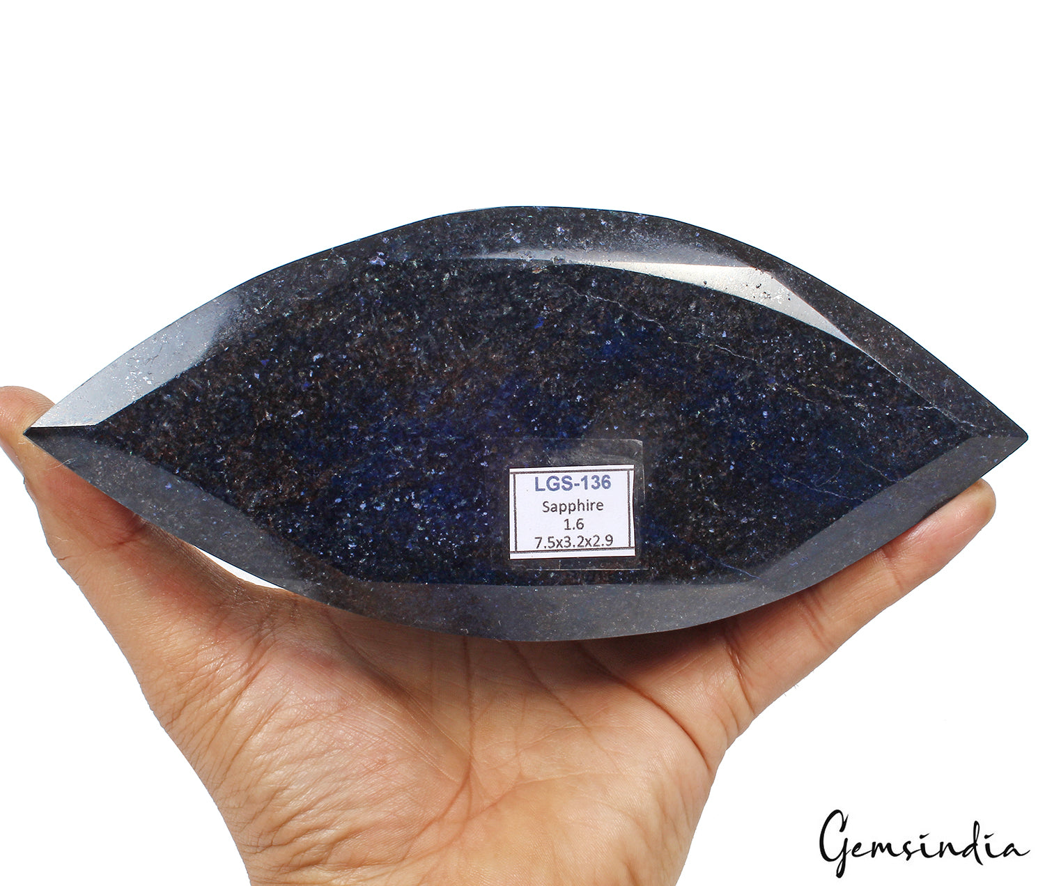 Blue Sapphire Rough, Marquise Cut, Color Enhanced — 7.5 x 3.2 x 2.9 Inches, 1.6 Kg (8000 Ct), Madagascar