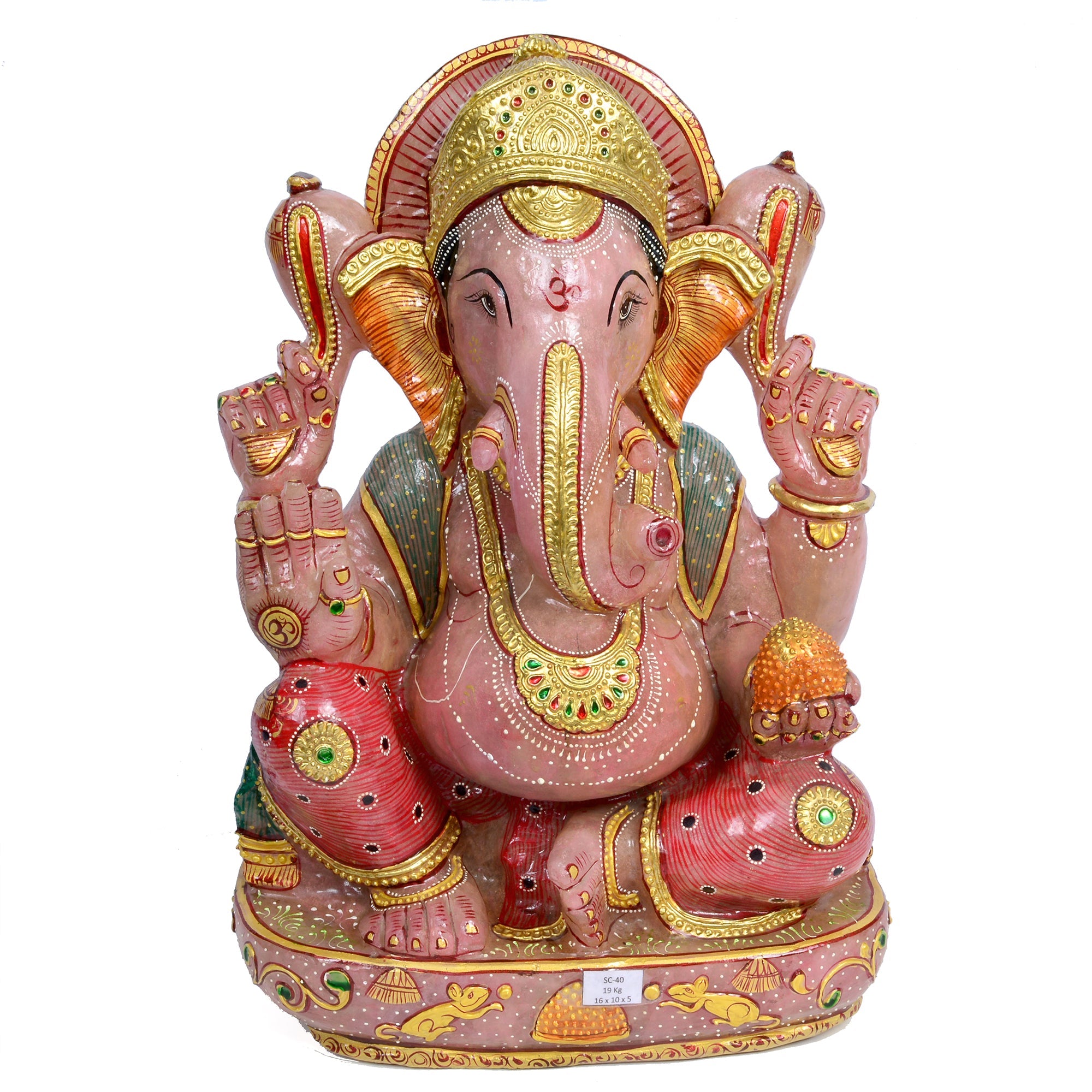 19 Kilo 16” Rose Quartz Huge One Piece Hand Crafted Ganesha Home Idol Sculpture