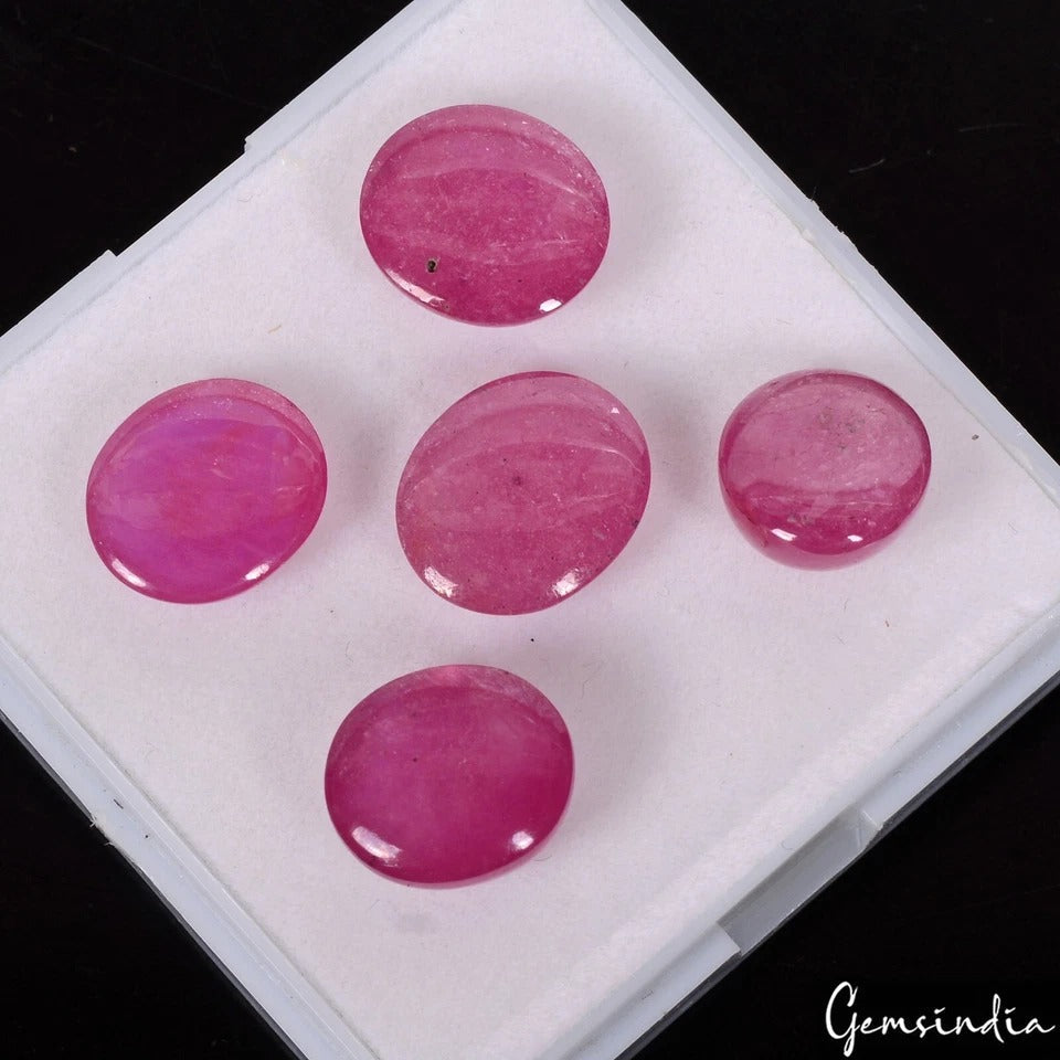Certified 46.50 Ct/5 Pcs ~ Mozambique Pink Red Ruby Oval Cab Ring Size Gemstones