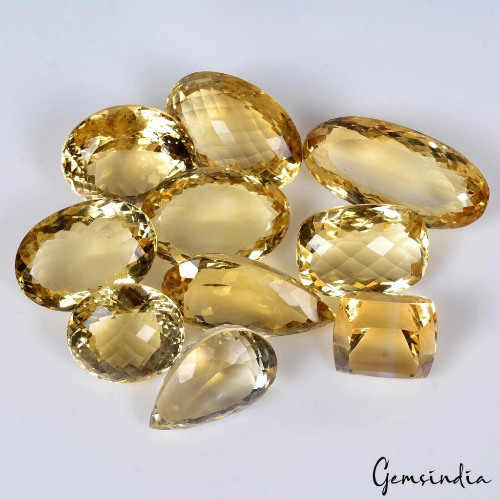 Citrine Lot, Loose Gemstone, Oval, Pear, Square Faceted & Checker Cut, Untreated — 10 Pieces, 16mm to 31mm, 256.20 Ct, Brazil