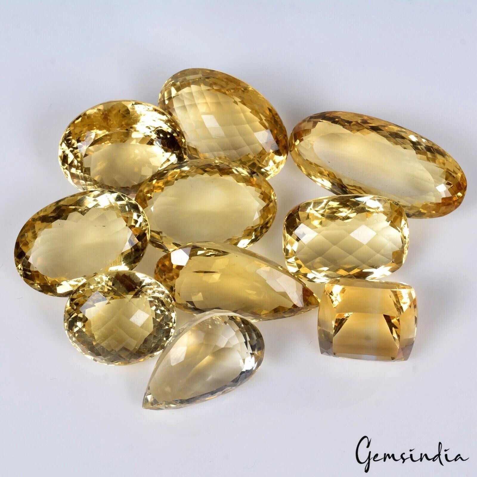 Citrine Lot, Loose Gemstone, Oval, Pear, Square Faceted & Checker Cut, Untreated — 10 Pieces, 16mm to 31mm, 256.20 Ct, Brazil