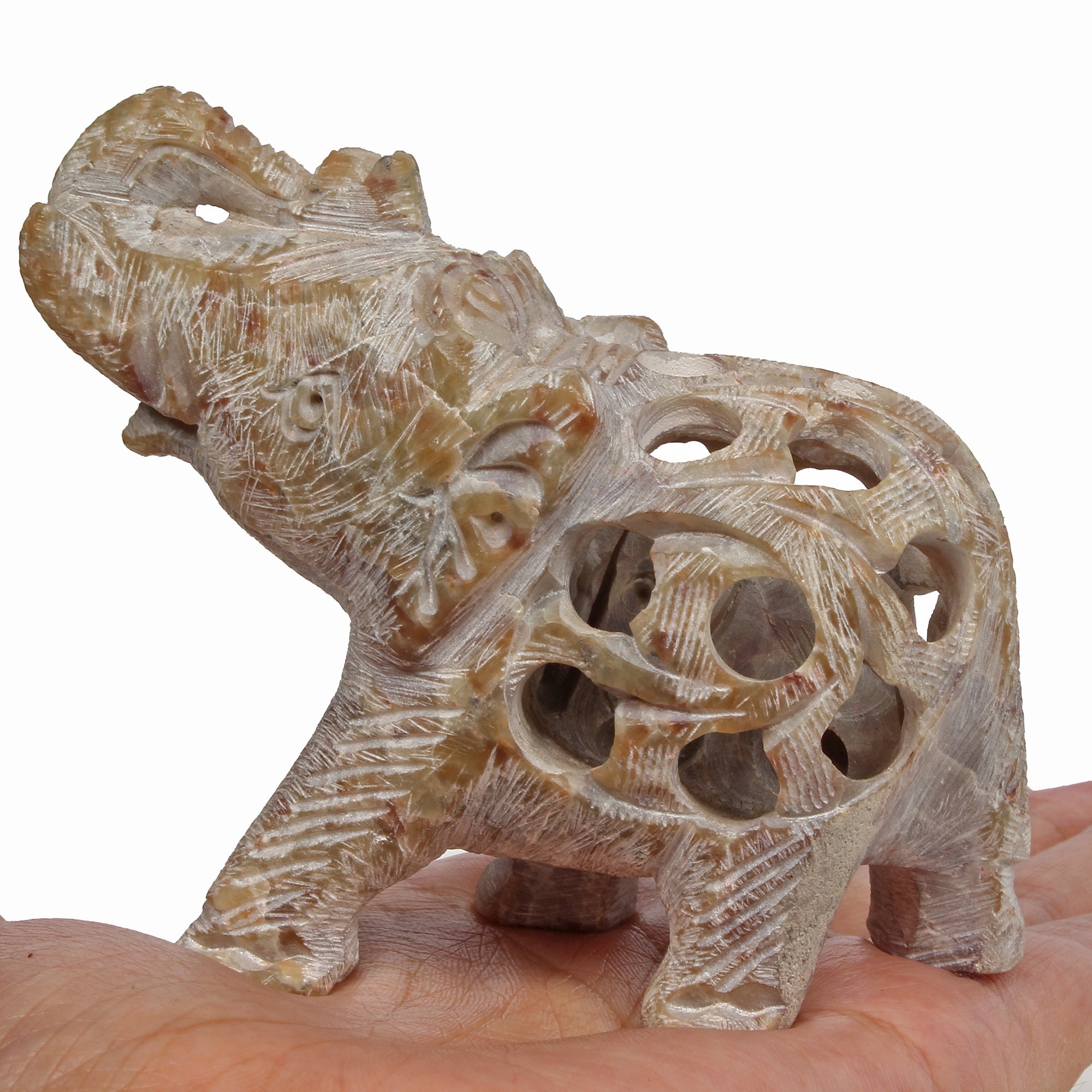 1050 Ct Soapstone Carved Elephant - Baby Inside Mother's Tummy Sculpture/Statue