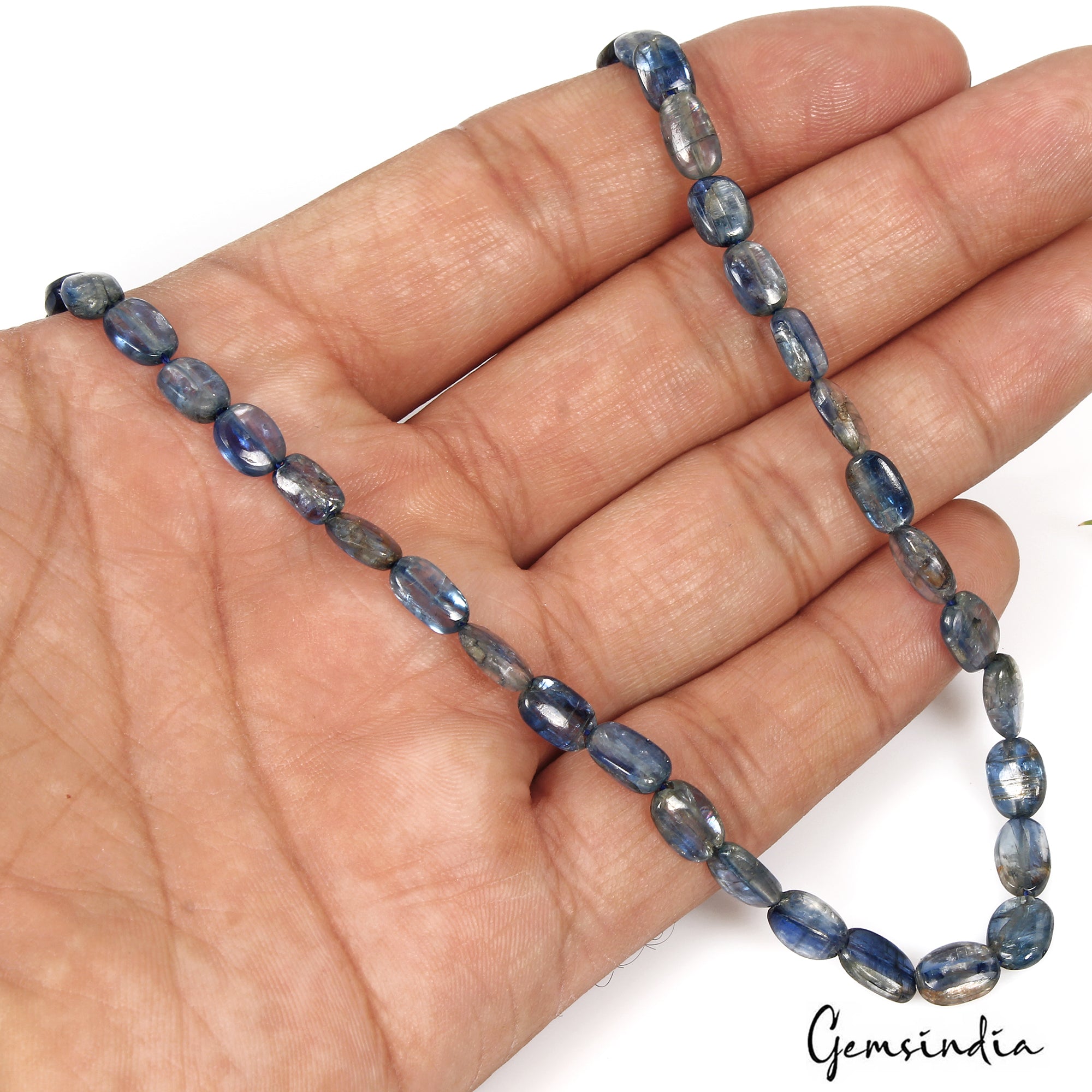 61.80 Ct Natural Untreated Iolite Oval Center Drilled Handmade Beaded Strand 13"