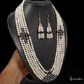 800 Ct Pearl & Sapphire Beaded Handmade 5 Strand Necklace Jewelry With Earrings