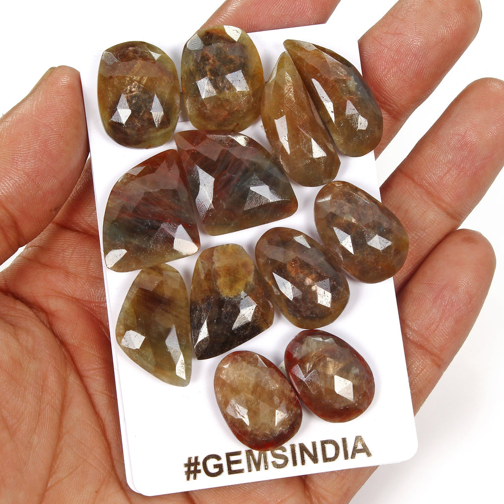 Certified 191.80 Cts/12 Pcs Natural Brown Sapphire Rose Checker Cut Pairs Gems