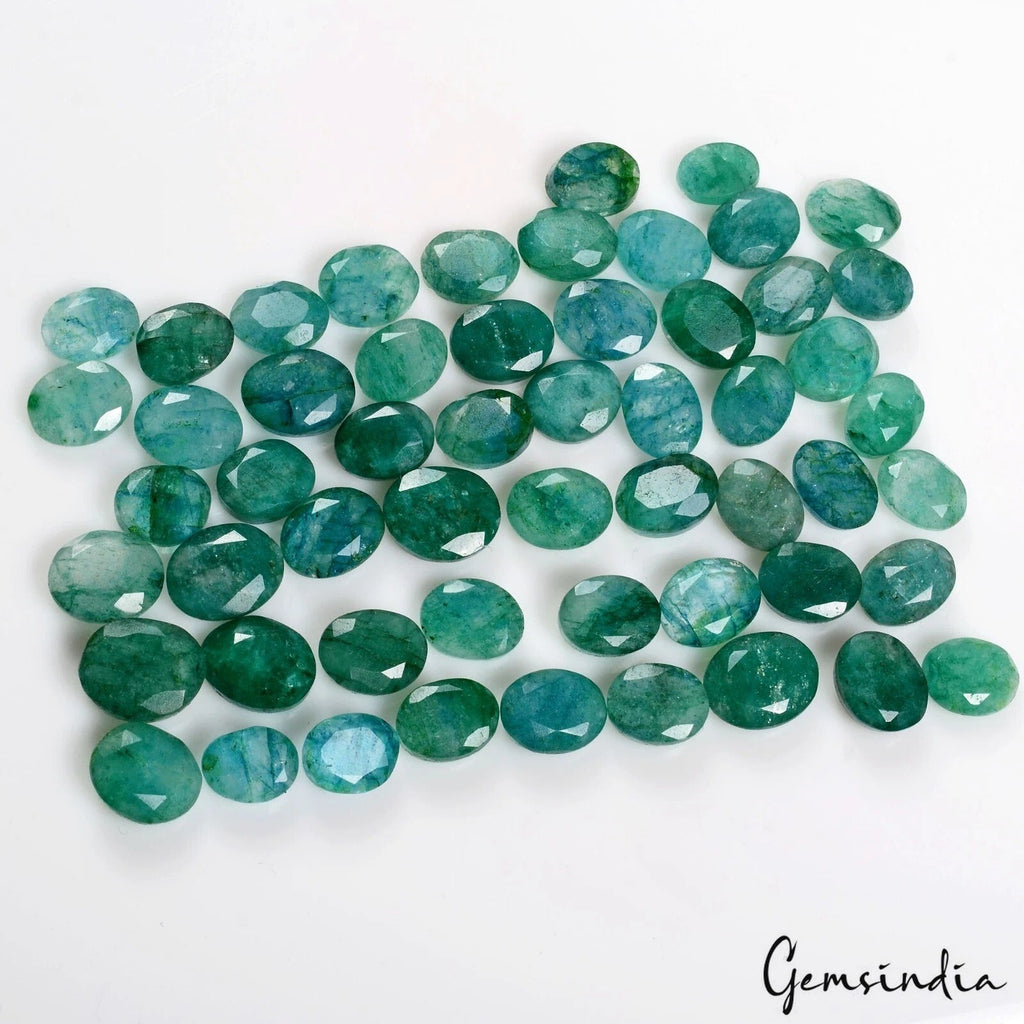 Certified 106.80 Cts/55 Pcs Natural Green Blue Colombian Emerald Oval Loose Gems