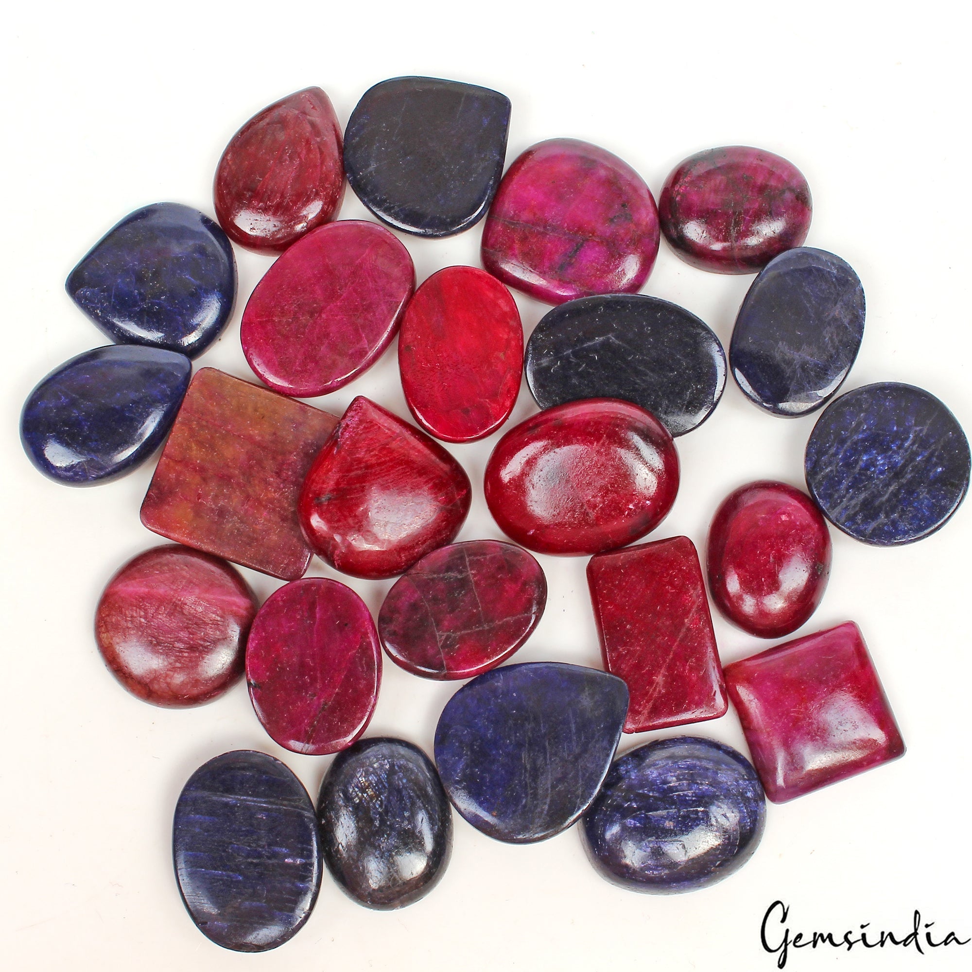 840 Cts/24 Pcs Natural Red ruby Blue Sapphire Mix Cab Loose Gems Lot For Jewelry