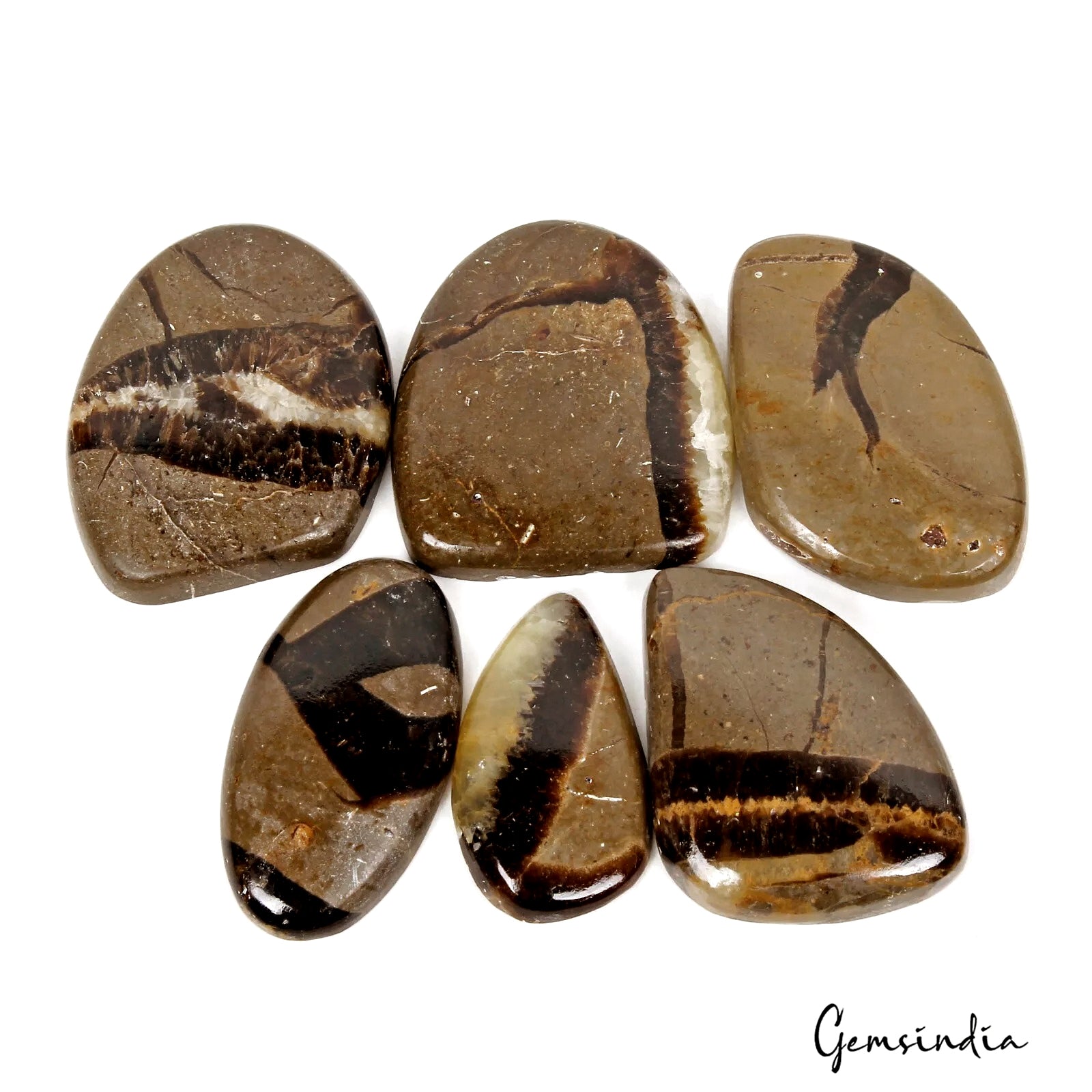 Septarian Lot, Cabochon, Untreated — 6 Pieces, 30mm to 40mm, 270.00 Ct