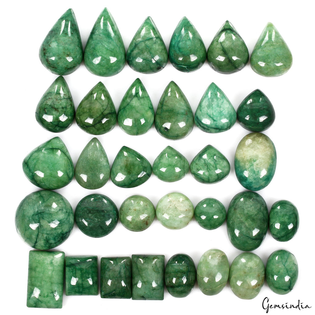 3430 Ct/33 Pcs Natural Green Emerald Mix Cabochon Shape Loose Pendant Size Gems