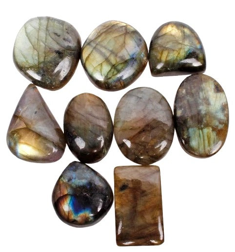 320 Ct Natural Labradorite Multi Shine Loose Mix Cabochon Gemstones Lot~ 9 Pcs