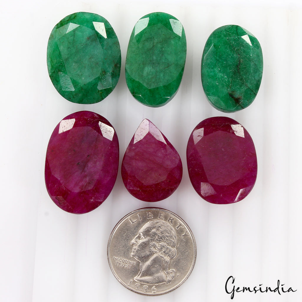 Red Beryl Lot, Loose Gemstone, Oval & Pear Faceted Cut, Color Enhanced — 6 Pieces, 23mm to 29mm, 200 Ct