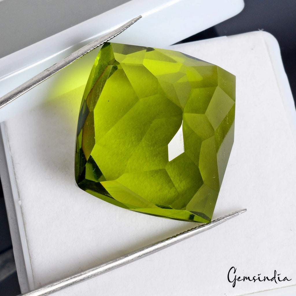 74.60 Cts Stunning Heena Green Peridot Lab-Created Loose Cushion Cut Hydro Gem