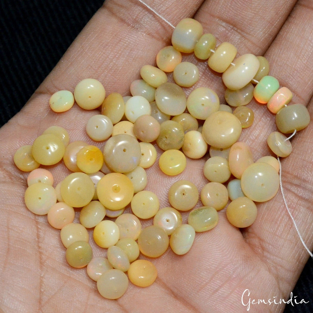 74Pcs Natural Welo Fire Ethiopian Opal Rondelle Drilled Loose Gems Beads 79.80Ct