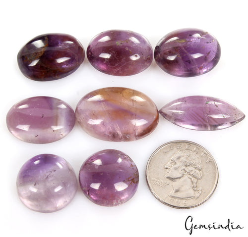 Amethyst Lot, Cabochon, Untreated, Purple — 8 Pieces, 20mm to 29mm, 240 Ct, Madagascar