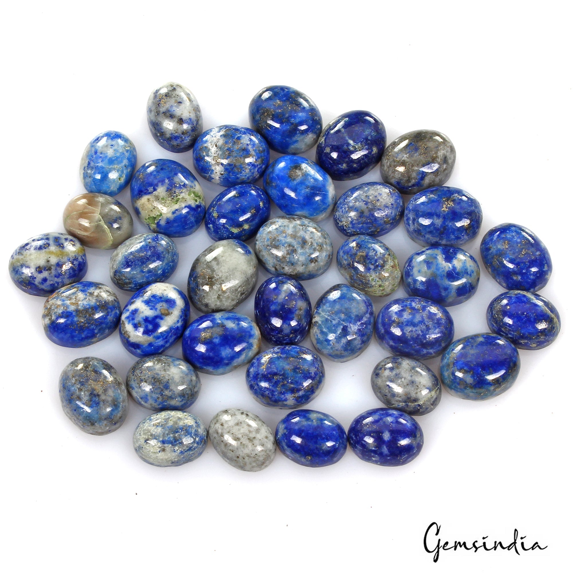 Certified 111.50 Cts/35 Pcs Natural Blue Gray Lapis Lazuli Oval Cab Loose Gems