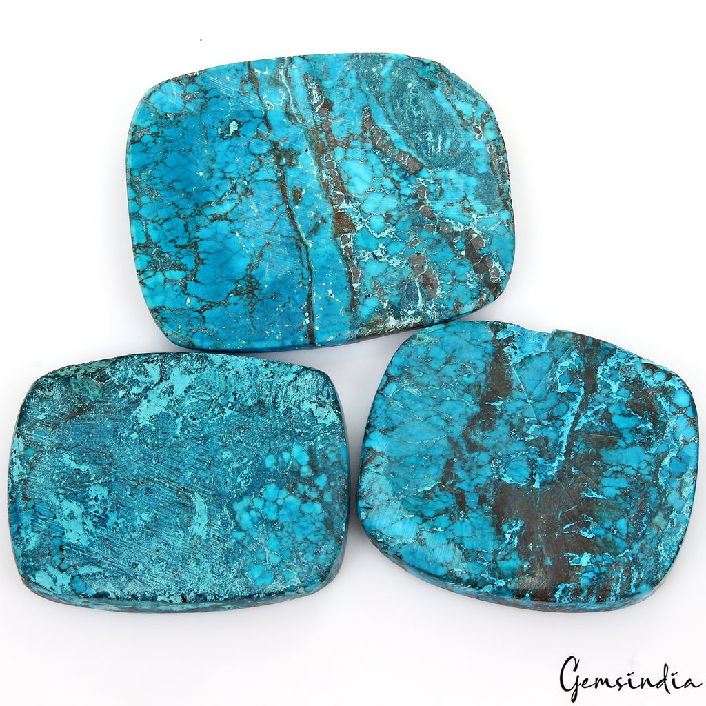 Turquoise Lot, Cabochon, Blue — 3 Pieces, 50mm to 60mm, 570 Ct