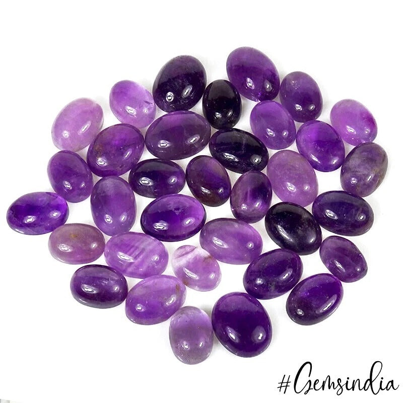 410 Ct Natural Purple Amethyst Oval Cab Certified Gemstone Lot 34 Pc For Jewelry