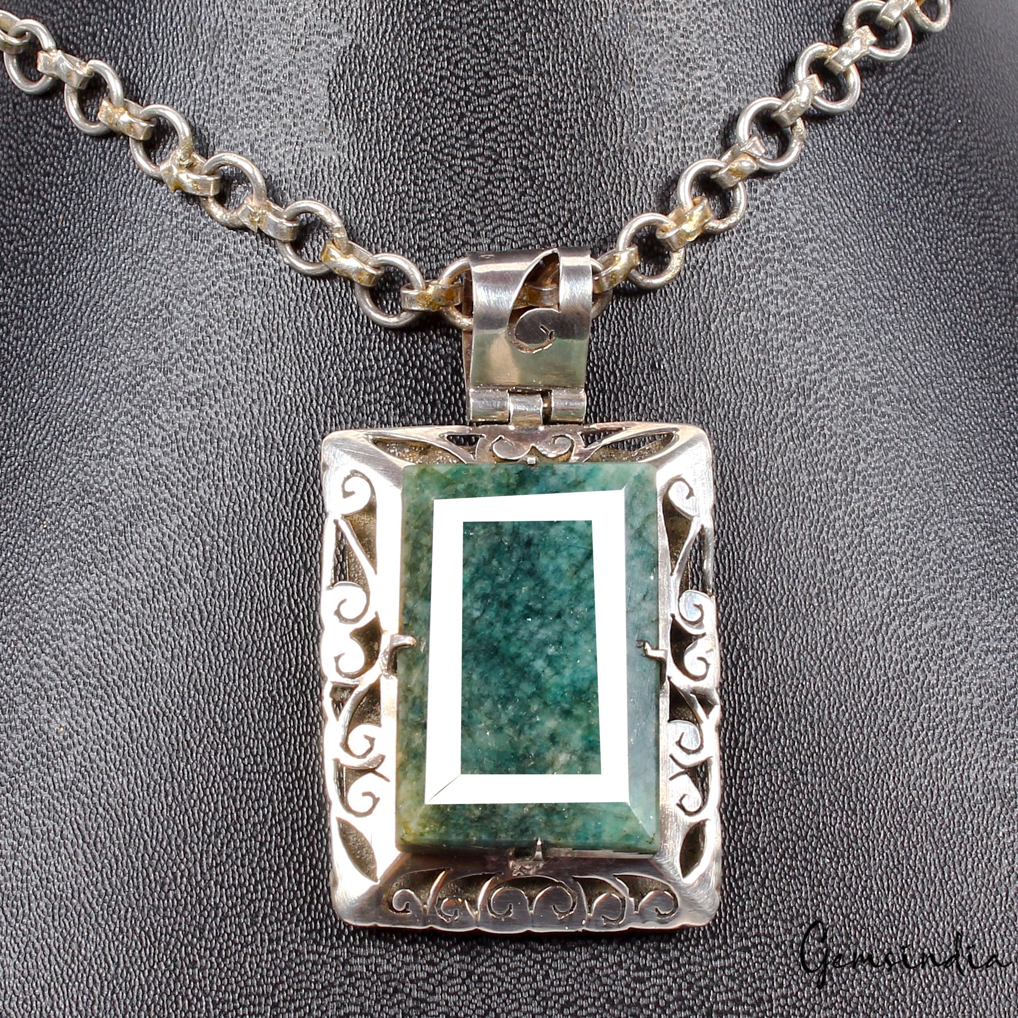 23 Gms Certified Natural Green Emerald Handmade 925 Sterling Silver Huge Pendant