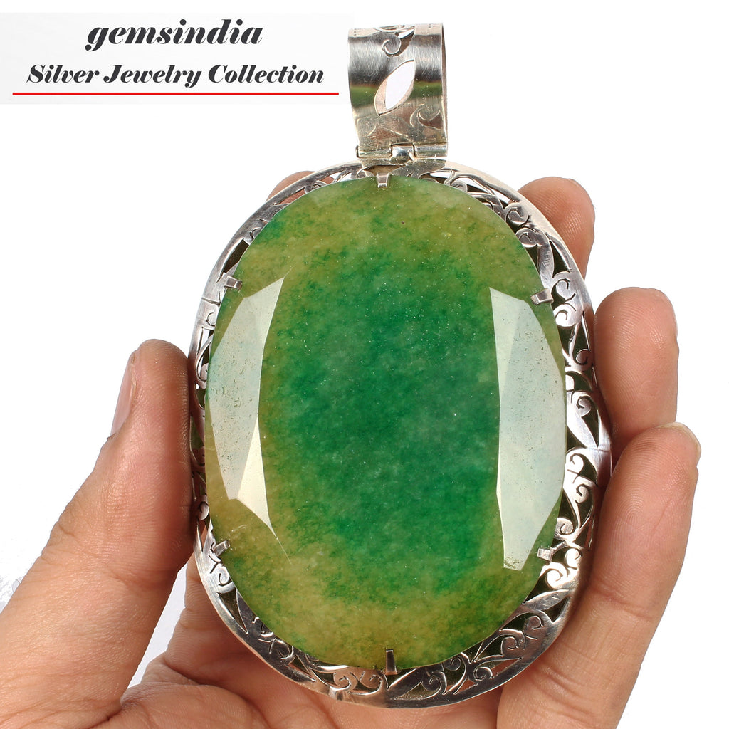 173.00 Gms Certified Natural Emerald Huge 925 Sterling Silver Exquisite Pendant