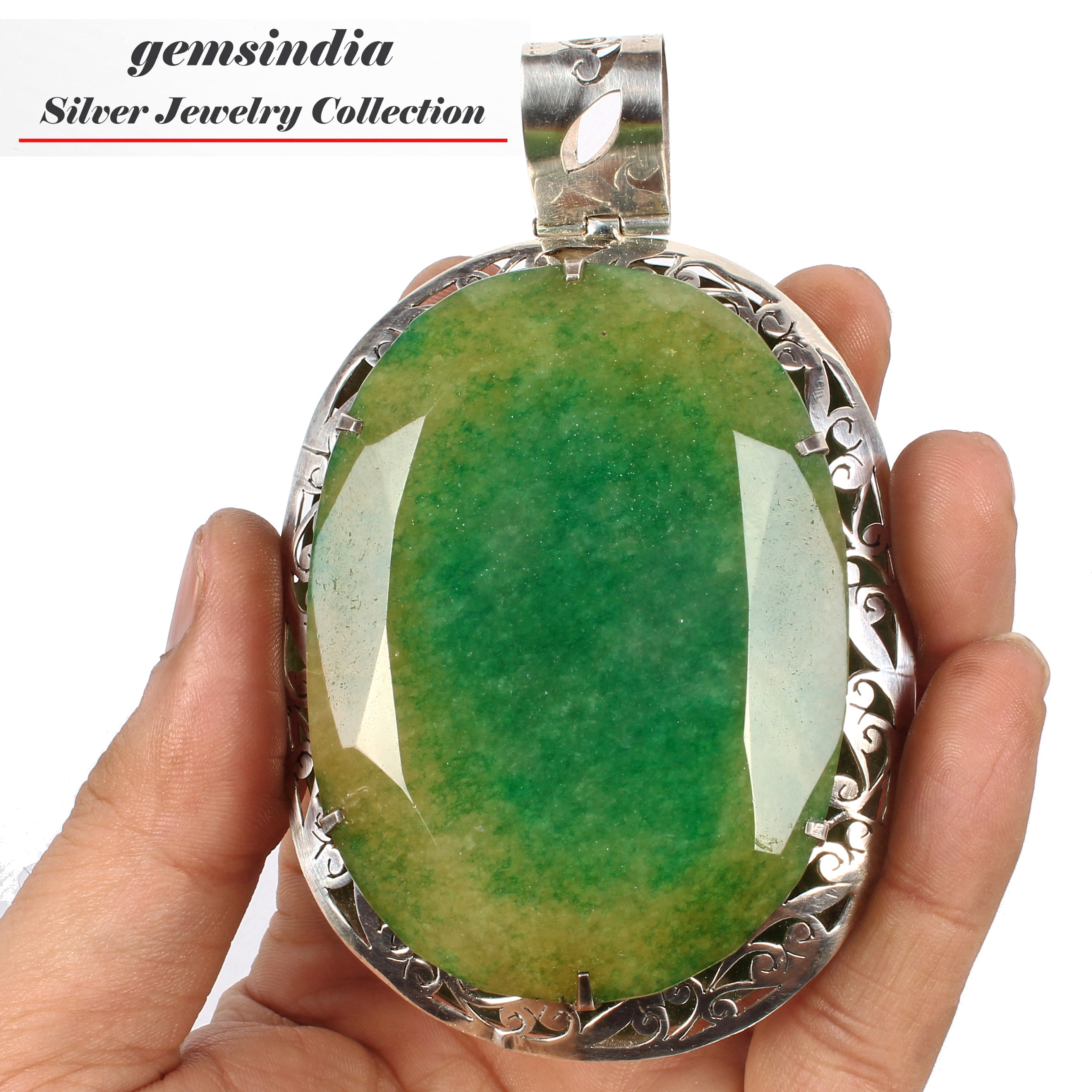 173.00 Gms Certified Natural Emerald Huge 925 Sterling Silver Exquisite Pendant