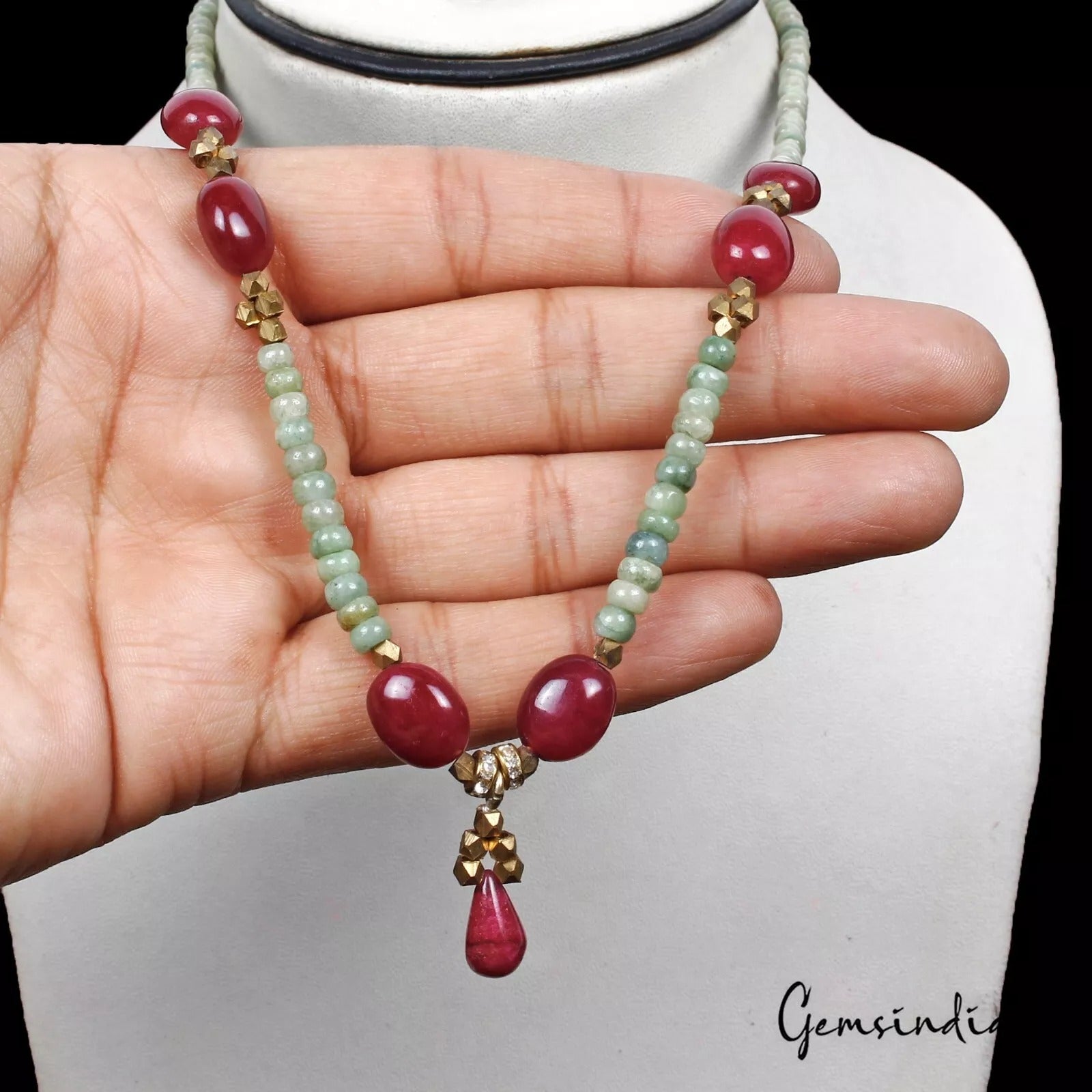 Ruby Necklace, Red — 20 inch, Brazil