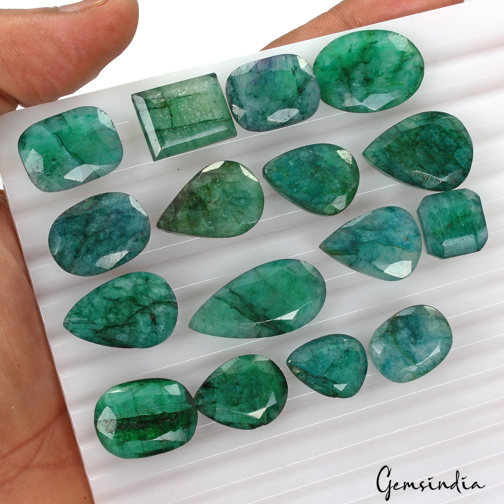 320 Ct Natural Blue Green Emerald Mix Faceted Loose Gemstone Wholesale Lot 16 Pc