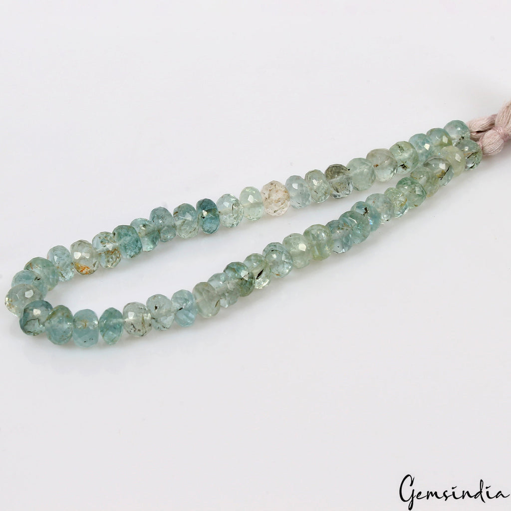 55 Cts Natural Blue Untreated Aquamarine Gem 6mm Round Faceted Beads Strand~7.5"