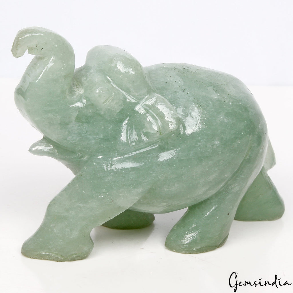 Handmade 855 Cts Natural Green Aventurine Elephant Sculpture Home Decor /Statue