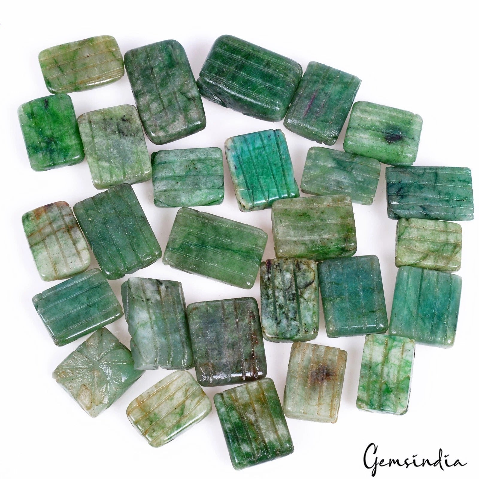 310 Ct/27 Pcs Natural Brazilian Green Emerald Baguette Cut Both Side Carved Gems