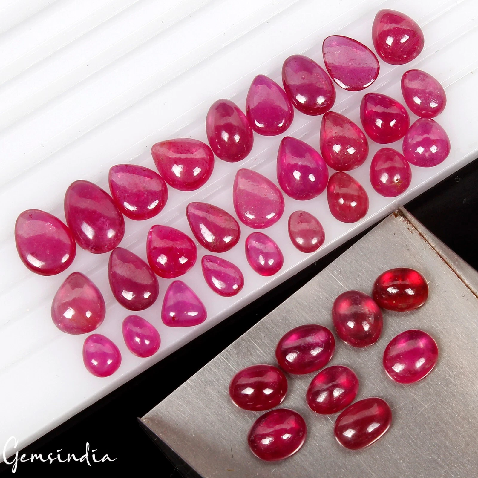 Mix Cabochon 5-10mm Heated Top Red Pink Certified Ruby Mozambique Gemstone~ 35Pc