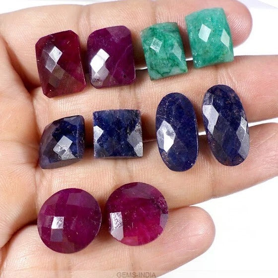 113.50 Ct Natural Multi Gems Mix Checker Cut Loose Gems Pair For Making Earrings