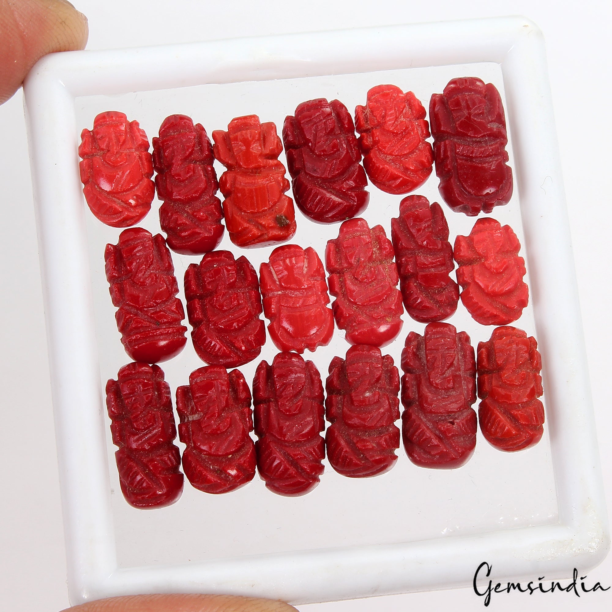 18 Pcs Taiwan Coral Gem Carved Ganesha Beautiful Ring Size Loose Stone 12mm-16mm