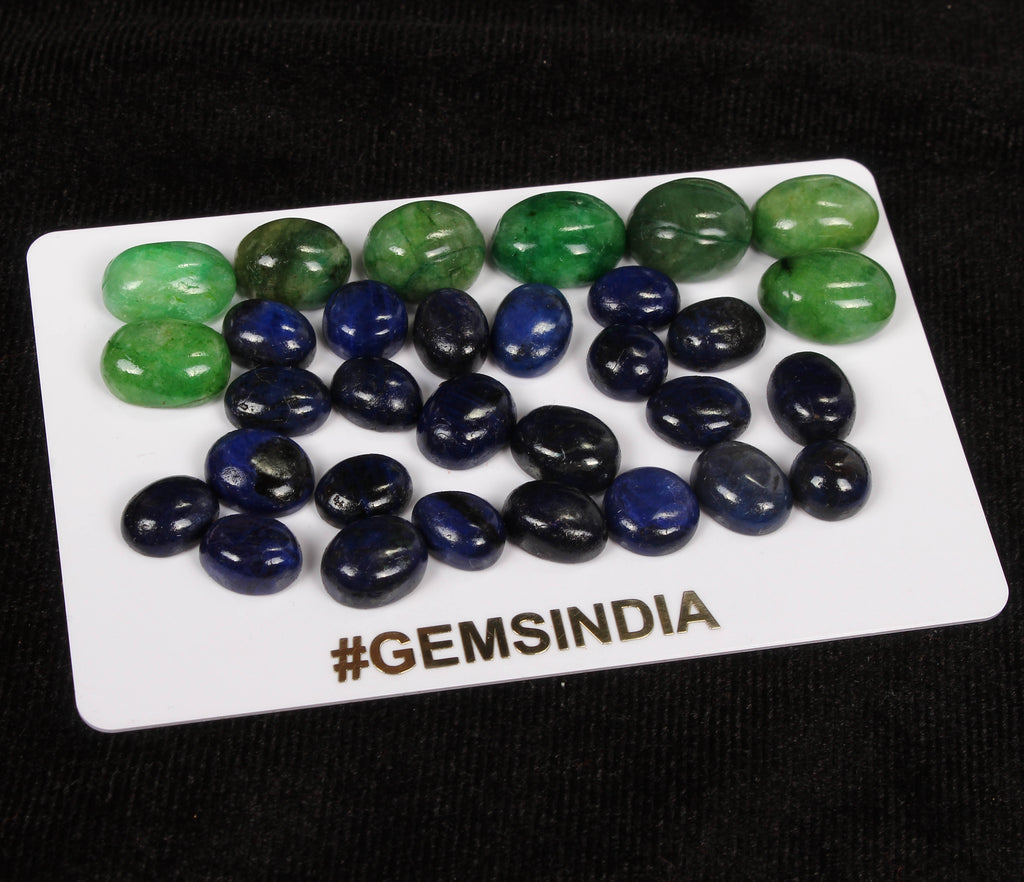 Certified 137.50Ct/18 Pcs Natural Blue Sapphire Green Emerald Mix Cab Loose Gems