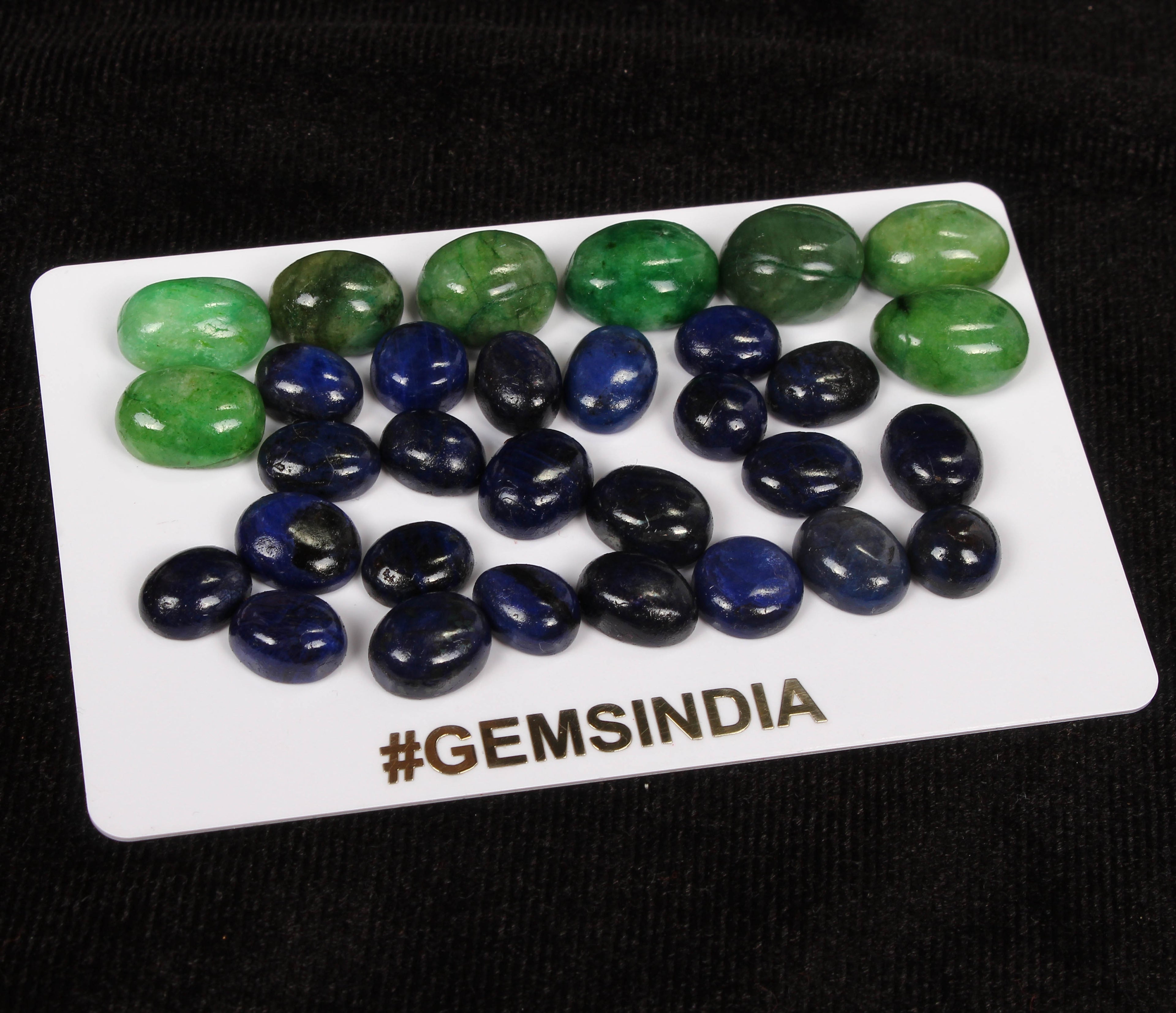 Certified 137.50Ct/18 Pcs Natural Blue Sapphire Green Emerald Mix Cab Loose Gems