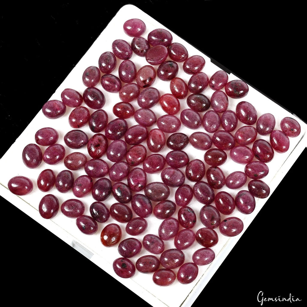 Ruby Lot, Cabochon, Color Enhanced, Red — 100 Pieces, 8mm to 9mm, 330 Ct, Madagascar