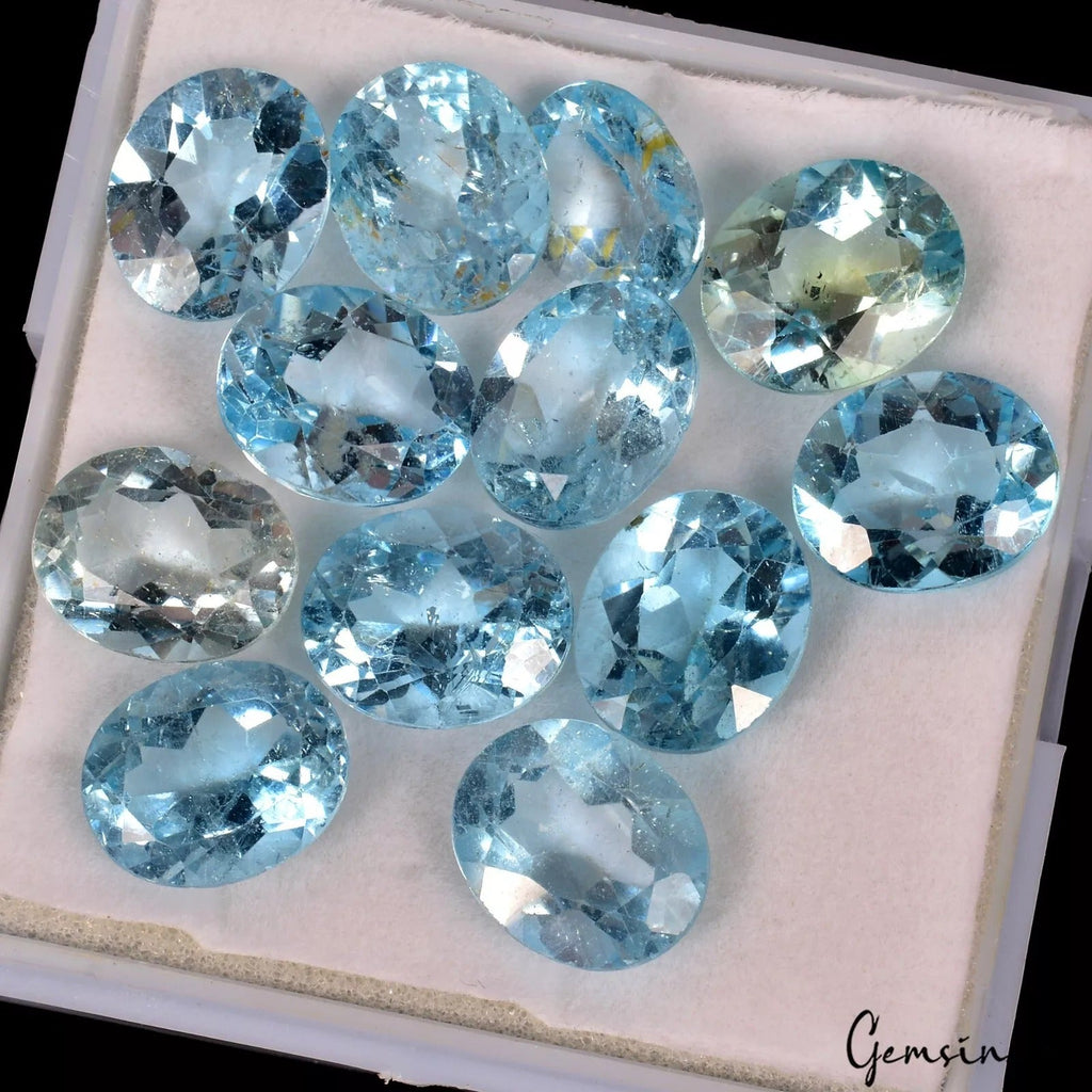 Natural Sky Blue Topaz Oval Cut Loose Gemstone Certified Lot 12 Pc/66 Ct/11-12mm