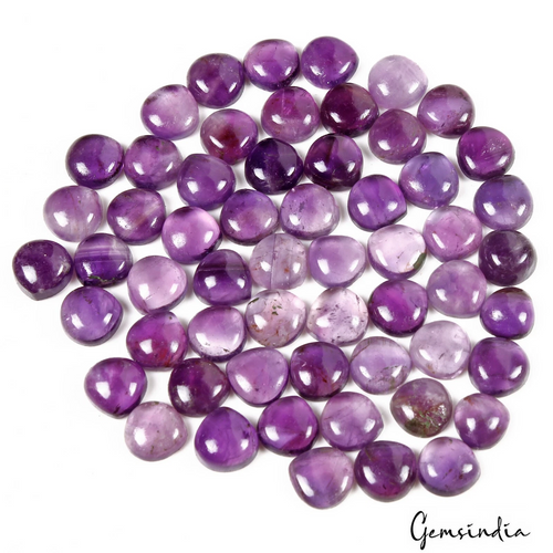 Amethyst Lot, Cabochon, Purple — 53 Pieces, 8mm to 10mm, 180 Ct, Madagascar