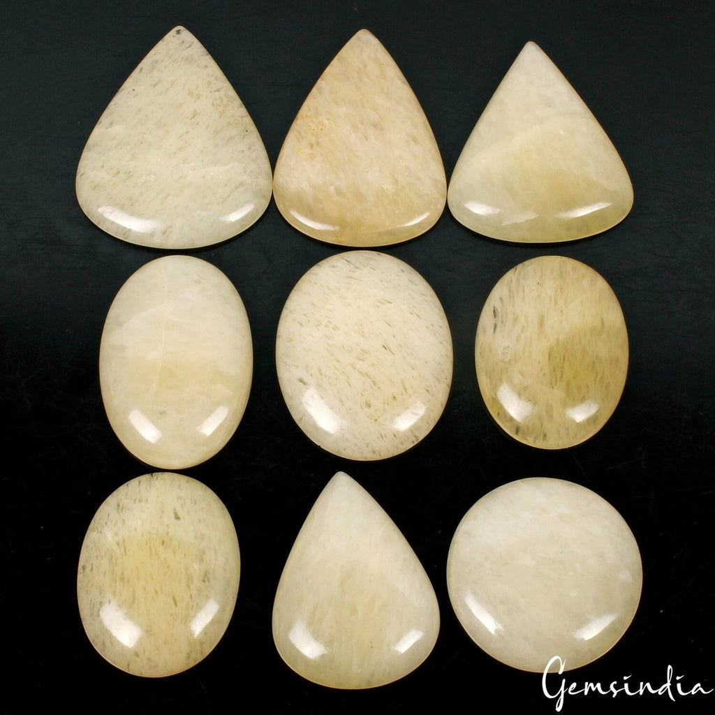 Quartz Lot, Cabochon, Untreated, Yellow — 9 Pieces, 43mm to 55mm, 1060 Ct, Madagascar