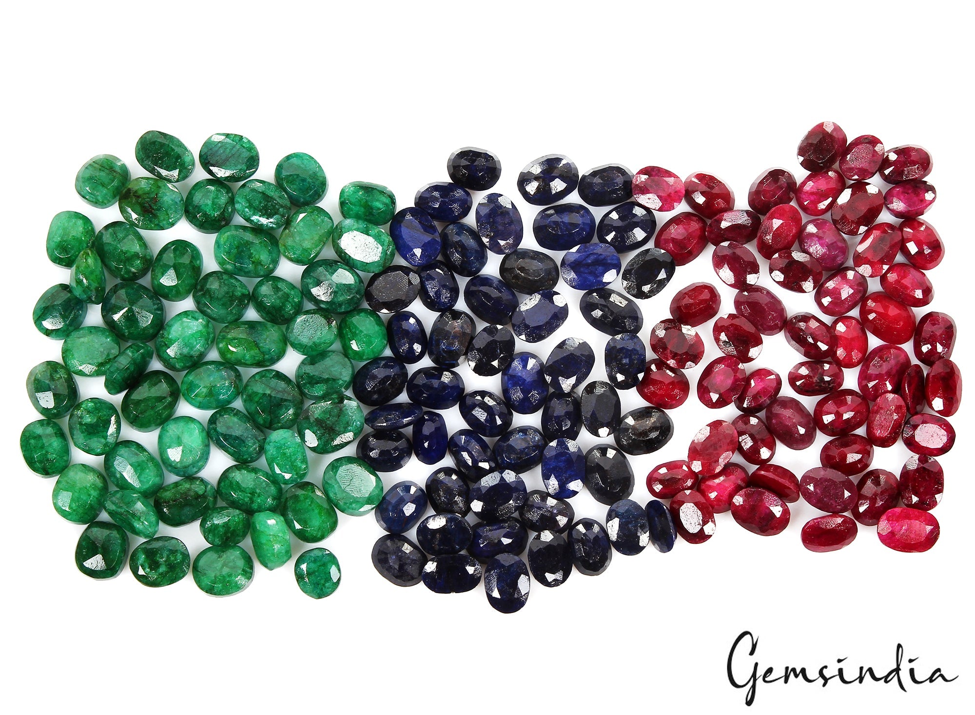 150 Pcs Natural Ruby Emerald Sapphire Oval Cut Loose Ring Size Gemstones 1350 Ct