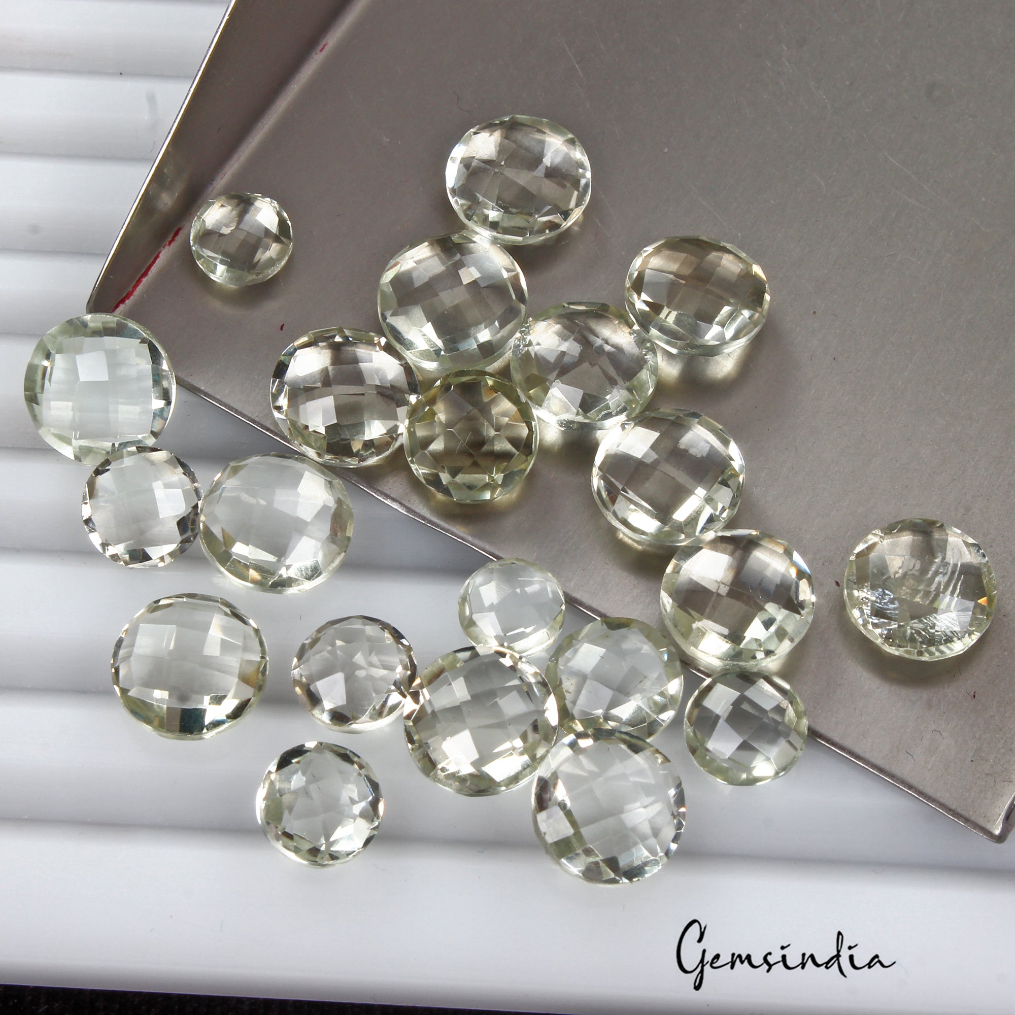 60.30 Cts/21 Pcs Natural Untreated Green Amethyst Round Checker Cut Loose Gems