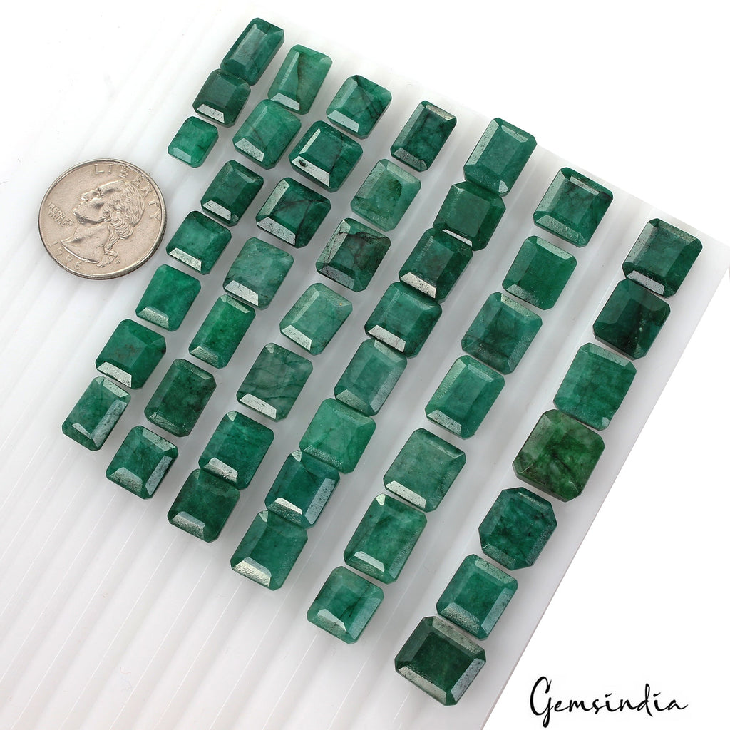 300 Cts Natural Dark Green Zambian Emerald Octagon Faceted Loose Gems Lot 46 Pcs