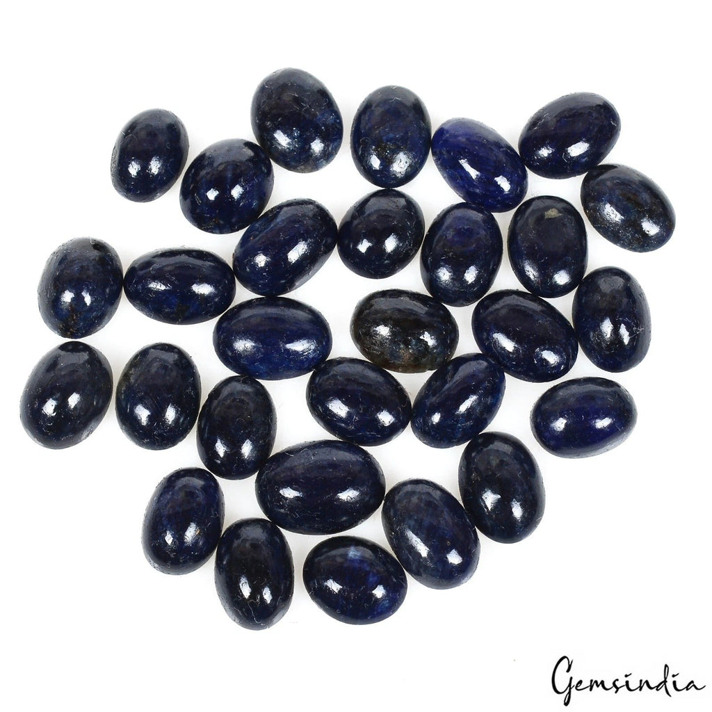 Certified 29 Pcs Natural Dark Blue Sapphire Oval Cab Loose Gemstones For Jewelry