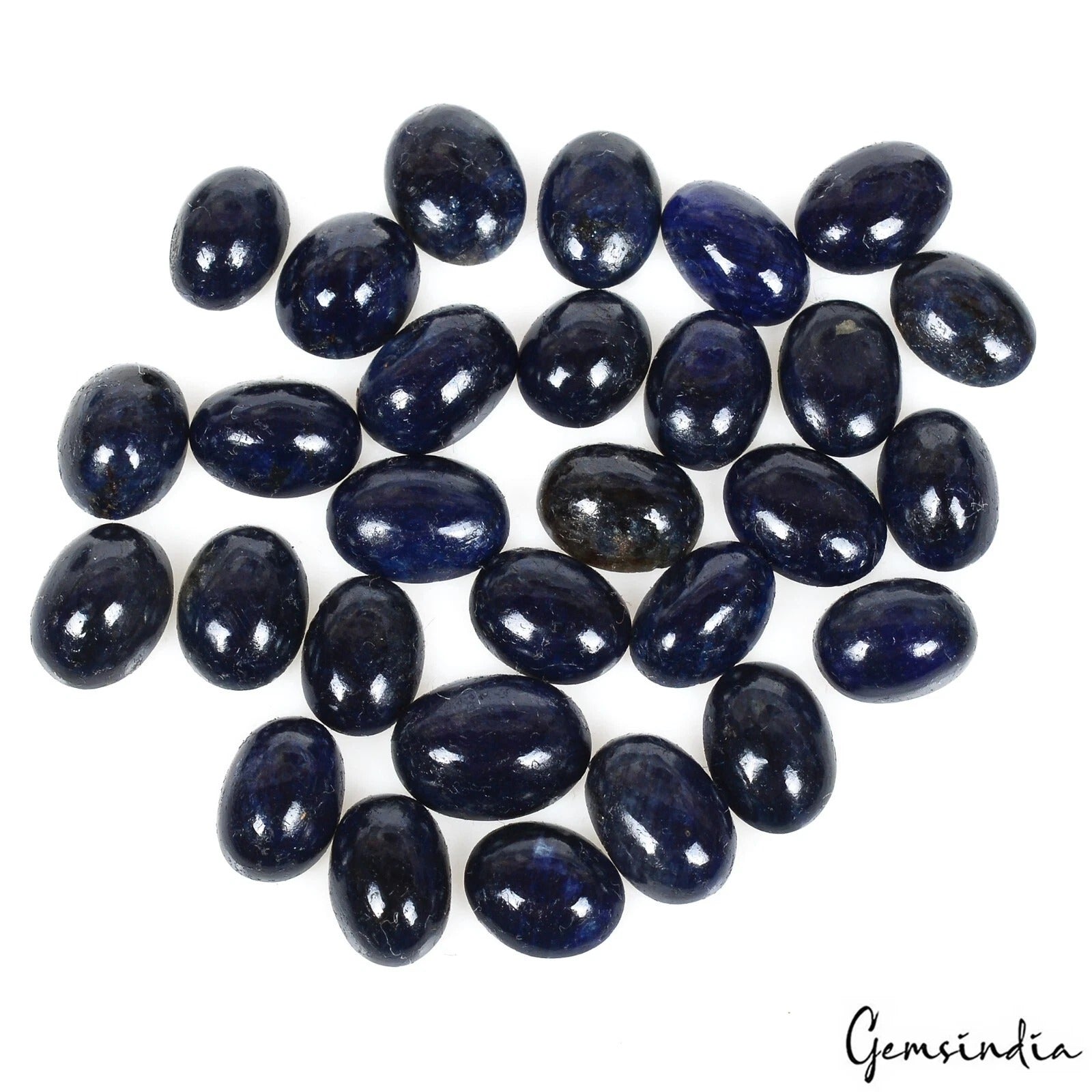 Certified 29 Pcs Natural Dark Blue Sapphire Oval Cab Loose Gemstones For Jewelry