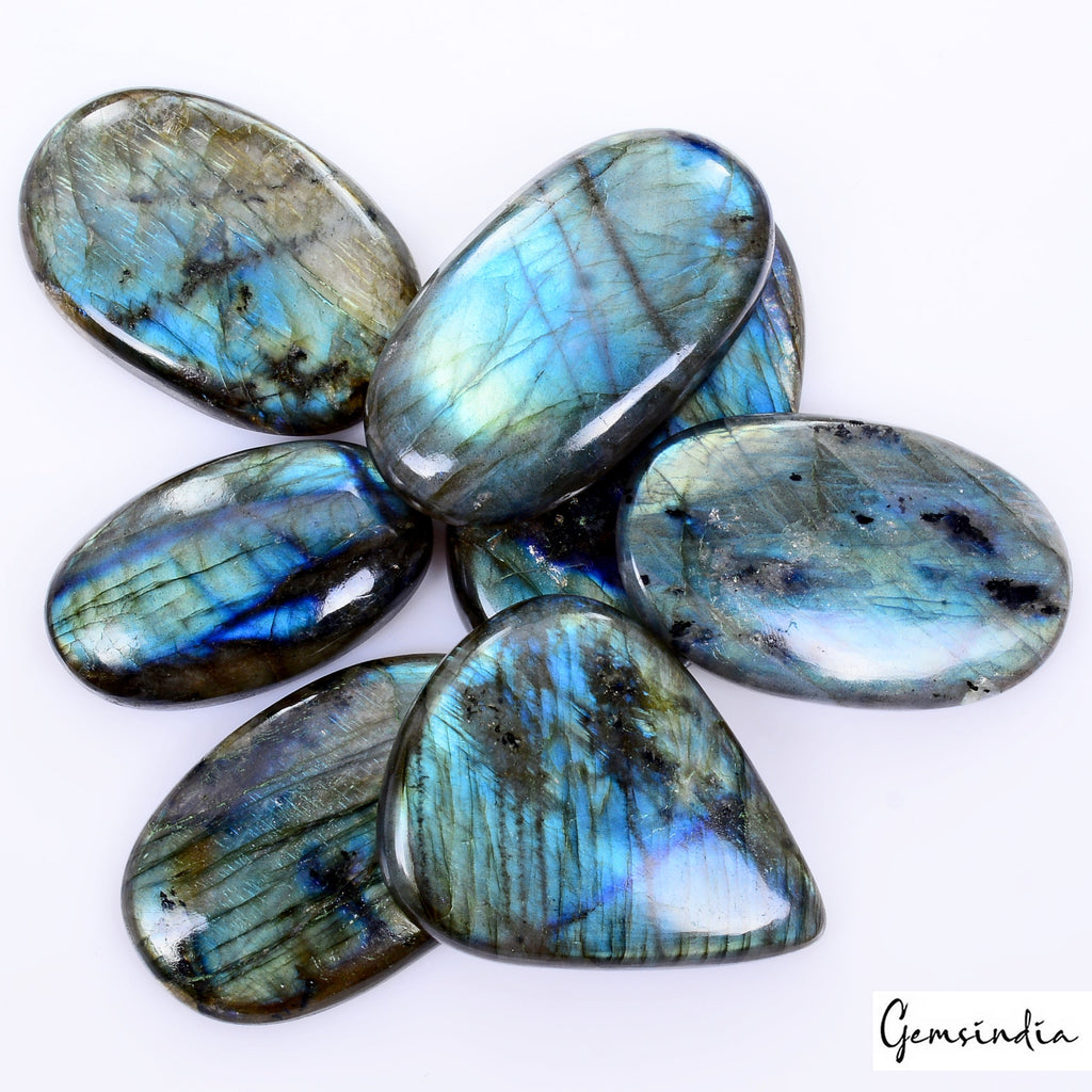 7 Pcs Natural Labradorite 42-60mm Huge Flashy Loose Untreated Cabochon Gemstones