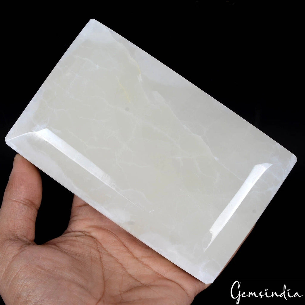 Large 1 Kilo Natural Untreated White Selenite Octagon Cut Gem Rough From Back