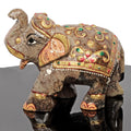 1250Ct Natural Agate Gemstone Hand Crafted Gold Painted Trunk Up Elephant Statue
