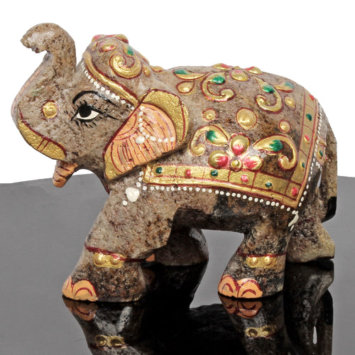 Agate Elephant Figurine, Untreated, Gold — 96x56x50mm, 1250 Ct, India