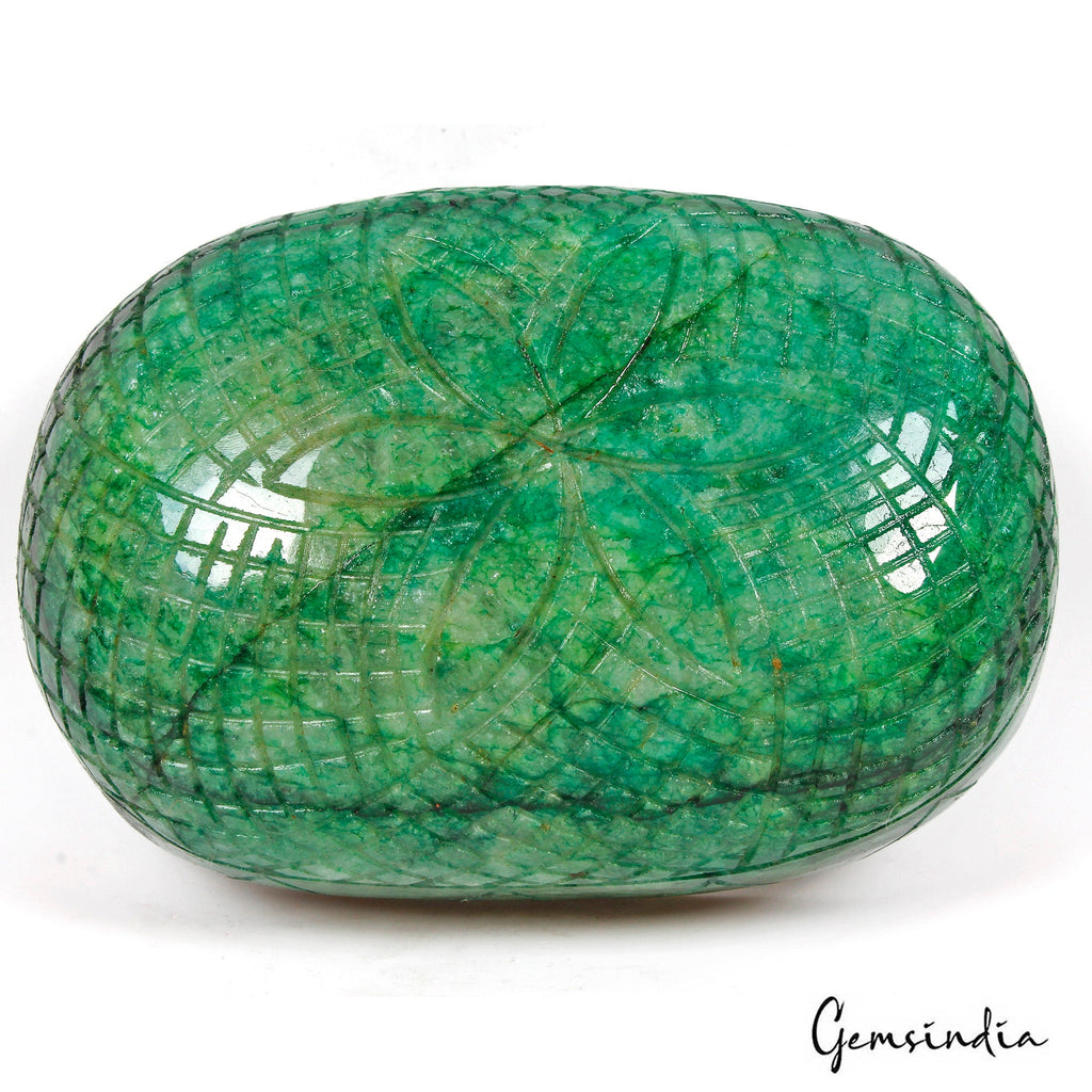 2830 Ct Natural Brazilian Green Emerald Oval Cut Hand Carved Huge Size Loose Gem
