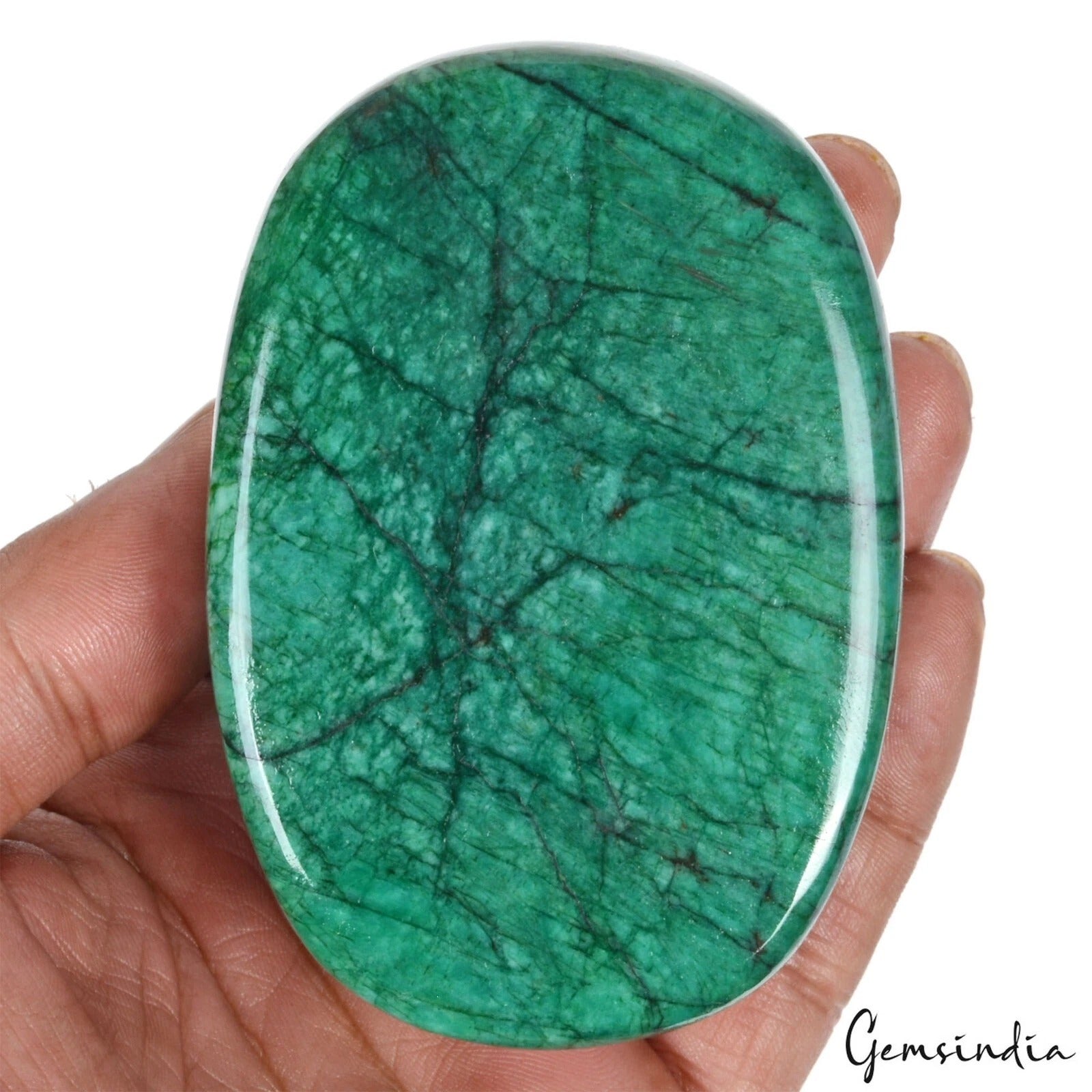 Brazilian Emerald Cabochon, Color Enhanced, Green — 90x62x38 mm, 2050 Ct, Brazil