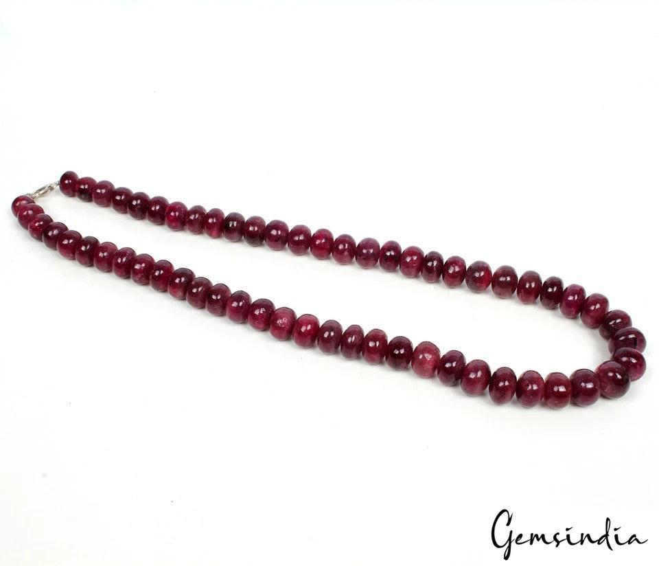 GENUINE 830 CTS EARTH MINED SINGLE STRAND RED RUBY ROUND SHAPE NECKLACE